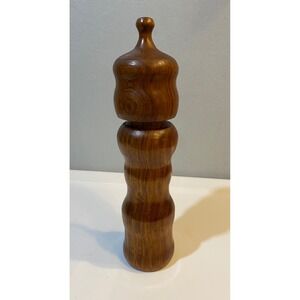 CrushGrind Wooden Pepper Mill Hand Turned Wavy Sculptural Grinder 11.5 Inch BRN